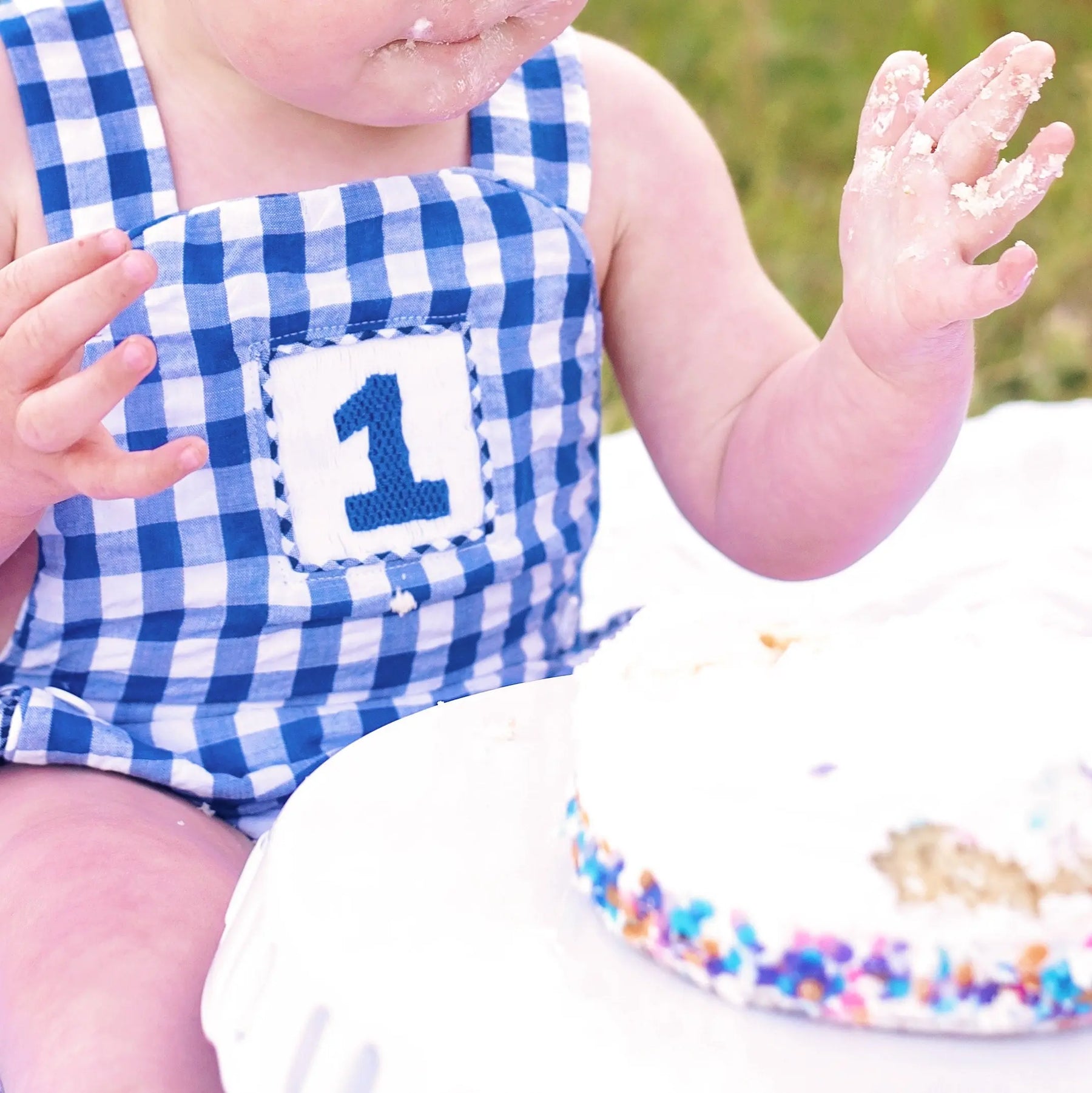 Navy Blue Smocked First Birthday Sunsuit Seven Lantern Lane