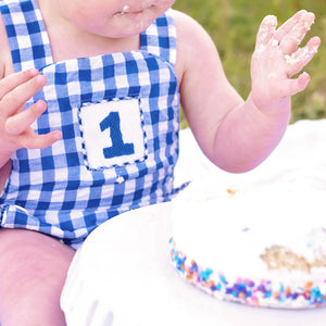 Navy Blue Smocked First Birthday Sunsuit Seven Lantern Lane