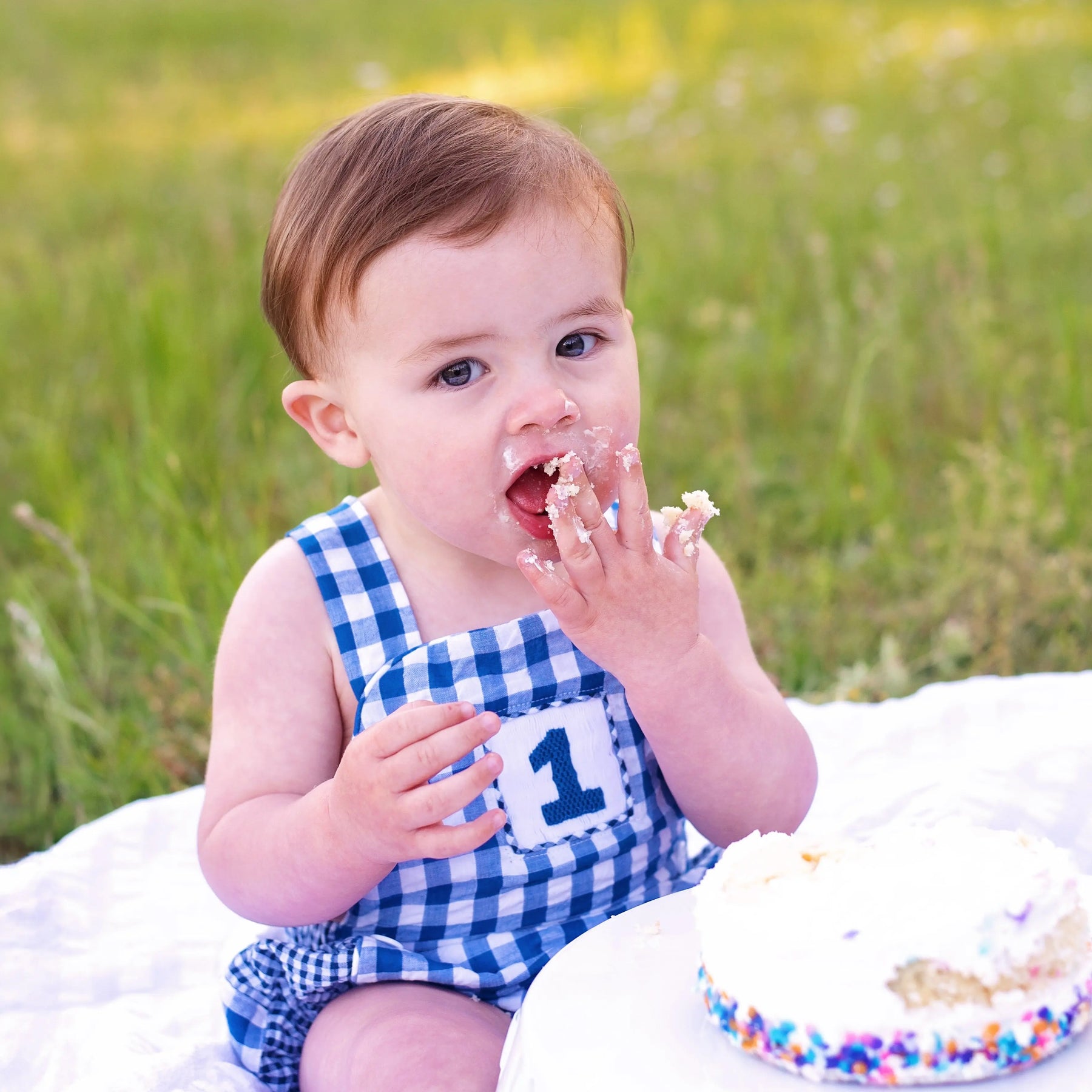 Navy Blue Smocked First Birthday Sunsuit Seven Lantern Lane