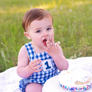Navy Blue Smocked First Birthday Sunsuit Seven Lantern Lane