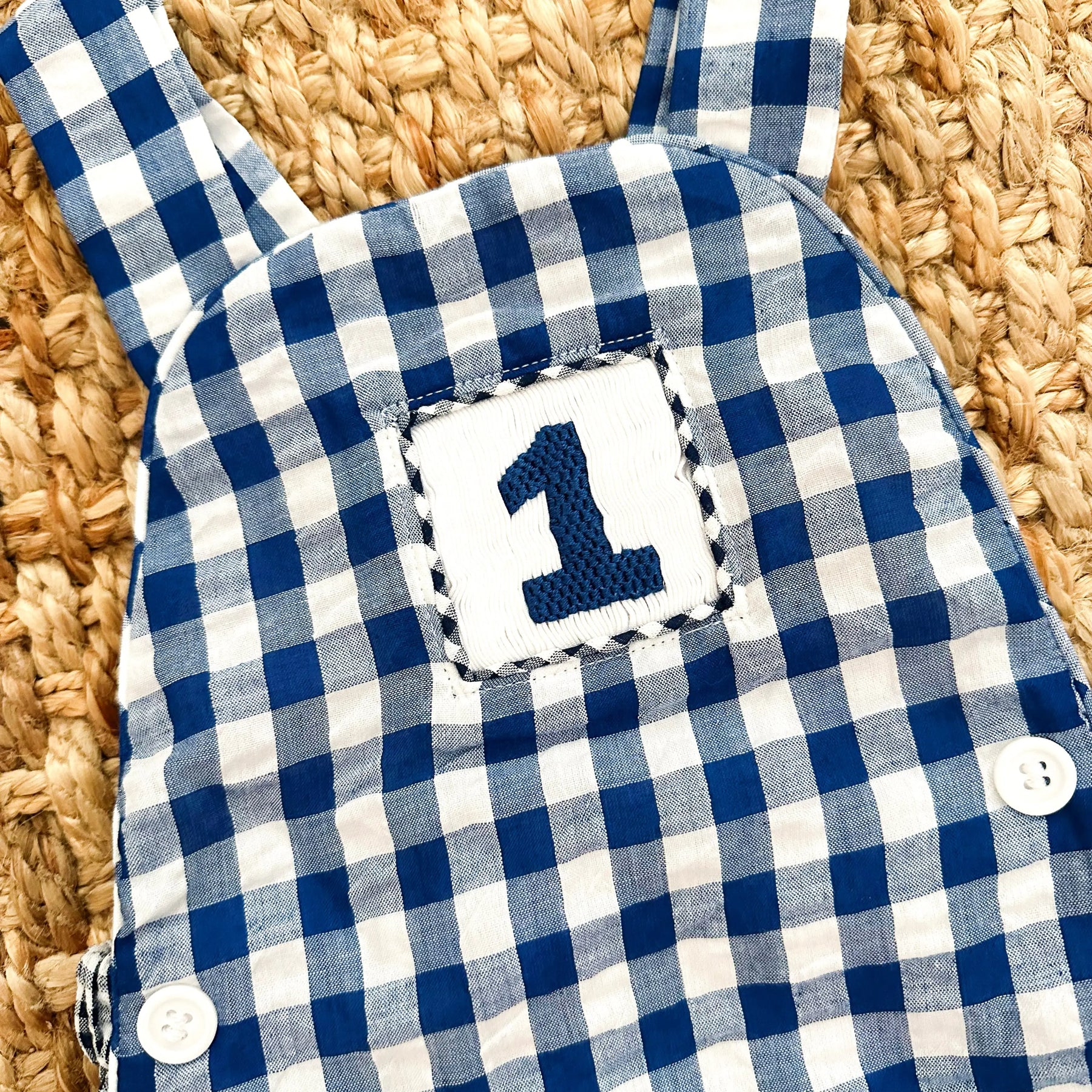 Navy Blue Smocked First Birthday Sunsuit Seven Lantern Lane