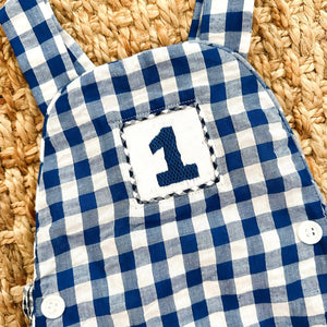 Navy Blue Smocked First Birthday Sunsuit Seven Lantern Lane