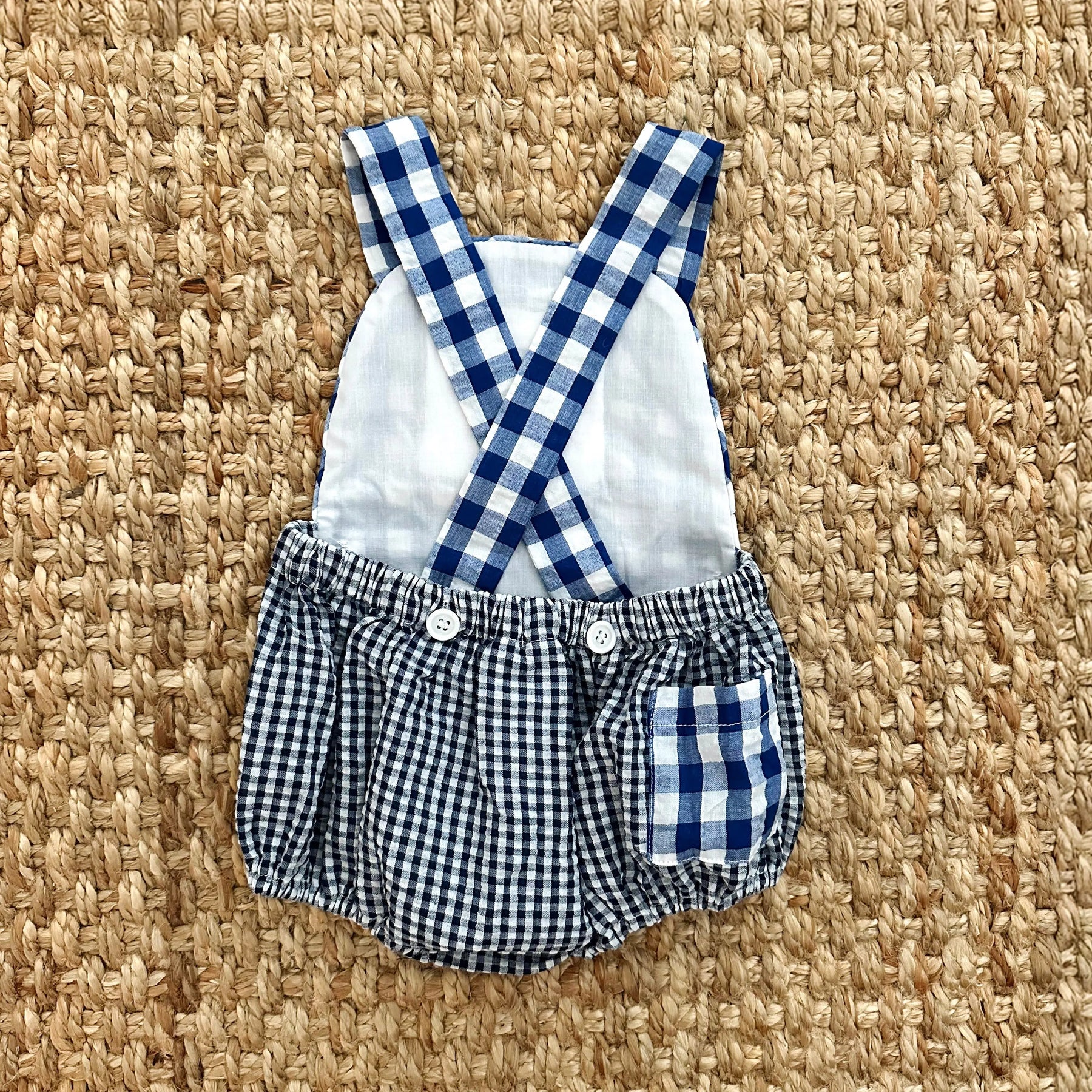 Navy Blue Smocked First Birthday Sunsuit Seven Lantern Lane