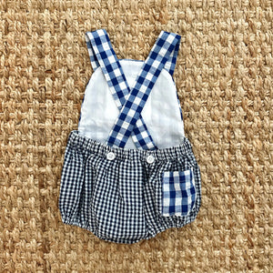 Navy Blue Smocked First Birthday Sunsuit Seven Lantern Lane