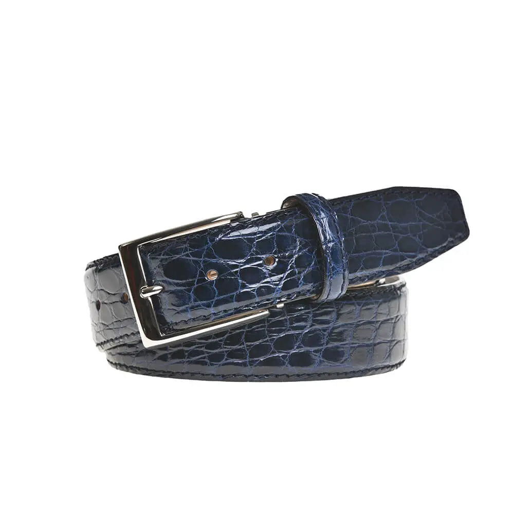 Navy Caiman Crocodile Leather Belt by Roger Ximenez handmade in Miami