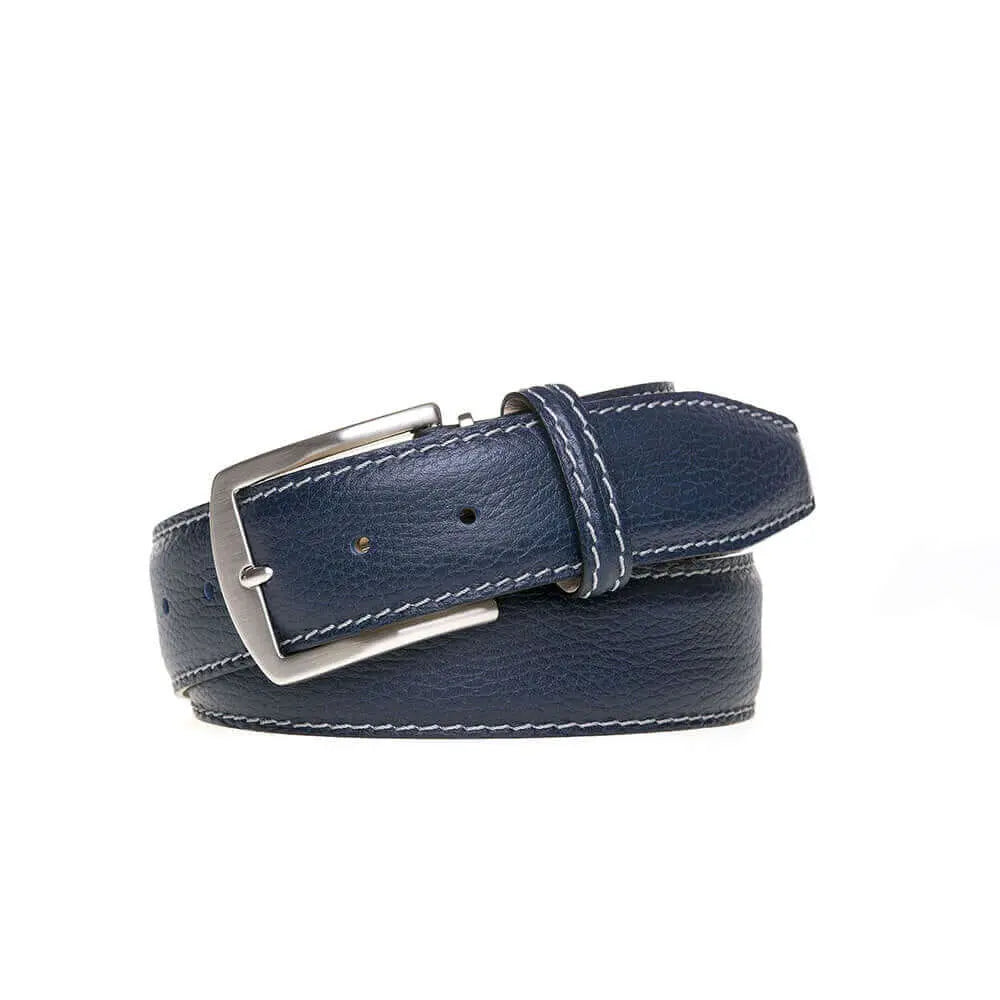Navy Italian Pebble Grain Belt by Roger Ximenez handmade in Miami