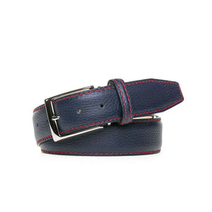 Roger Ximenez navy custom leather belt with bespoke sizing options