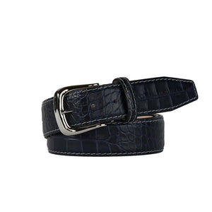 Navy Mock Croc Leather Belt by Roger Ximenez handmade in Miami