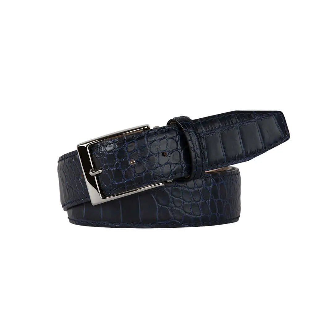 Navy textured leather belt for golf and executive style