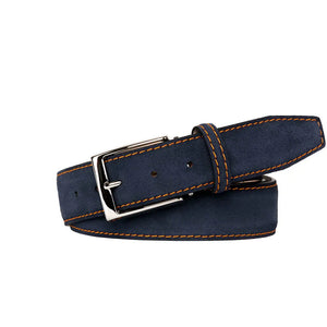 Navy Suede Leather Belt by Roger Ximenez handmade in Miami