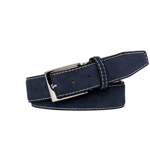 Roger Ximenez navy custom suede belt with bespoke sizing options