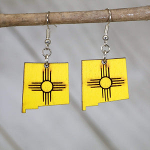New Mexico Zia Wooden Dangle Earrings | State Symbol Jewelry