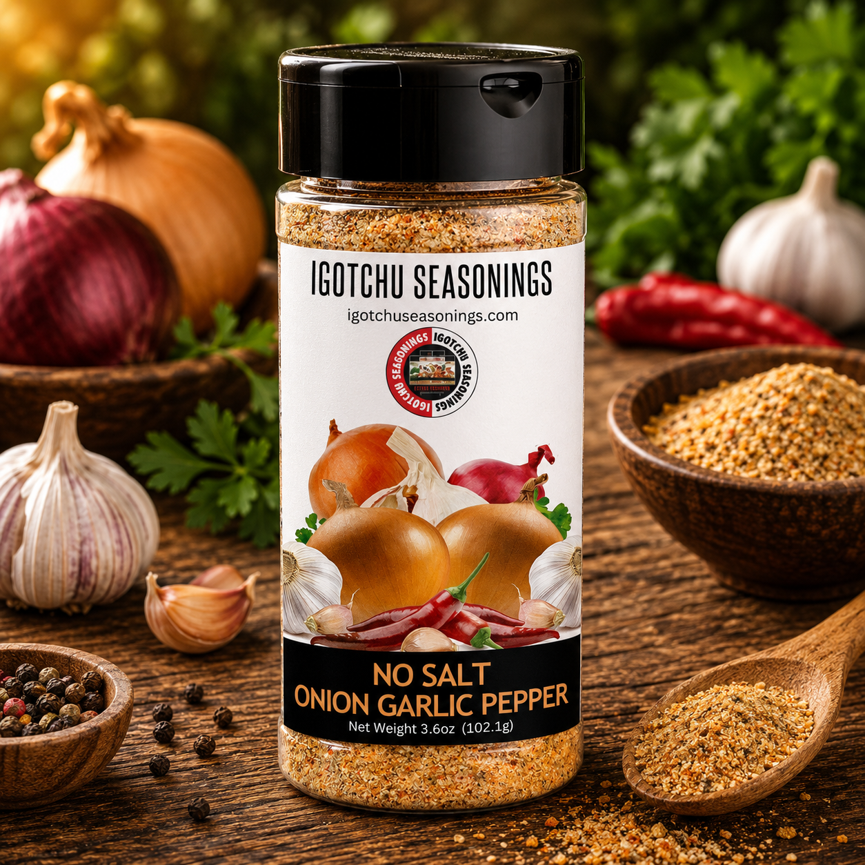 Igotchu No Salt Onion Garlic pepper by Igotchu Seasonings, Southern food gift main product photo