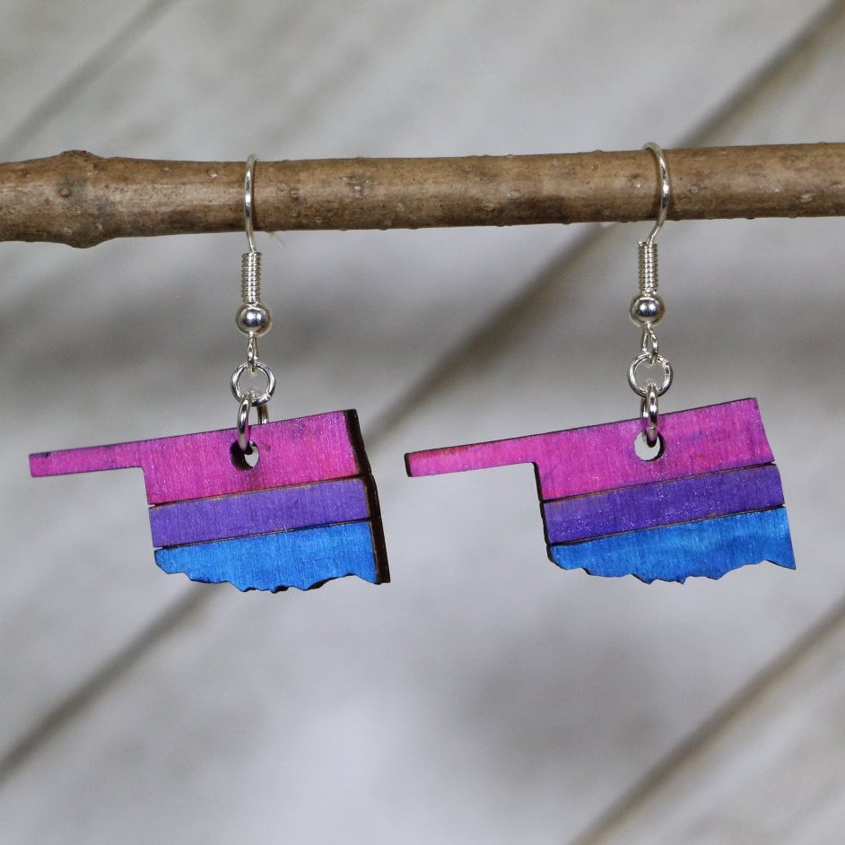 Oklahoma Bi Pride Wooden Earrings | LGBTQ Bisexual Pride Jewelry