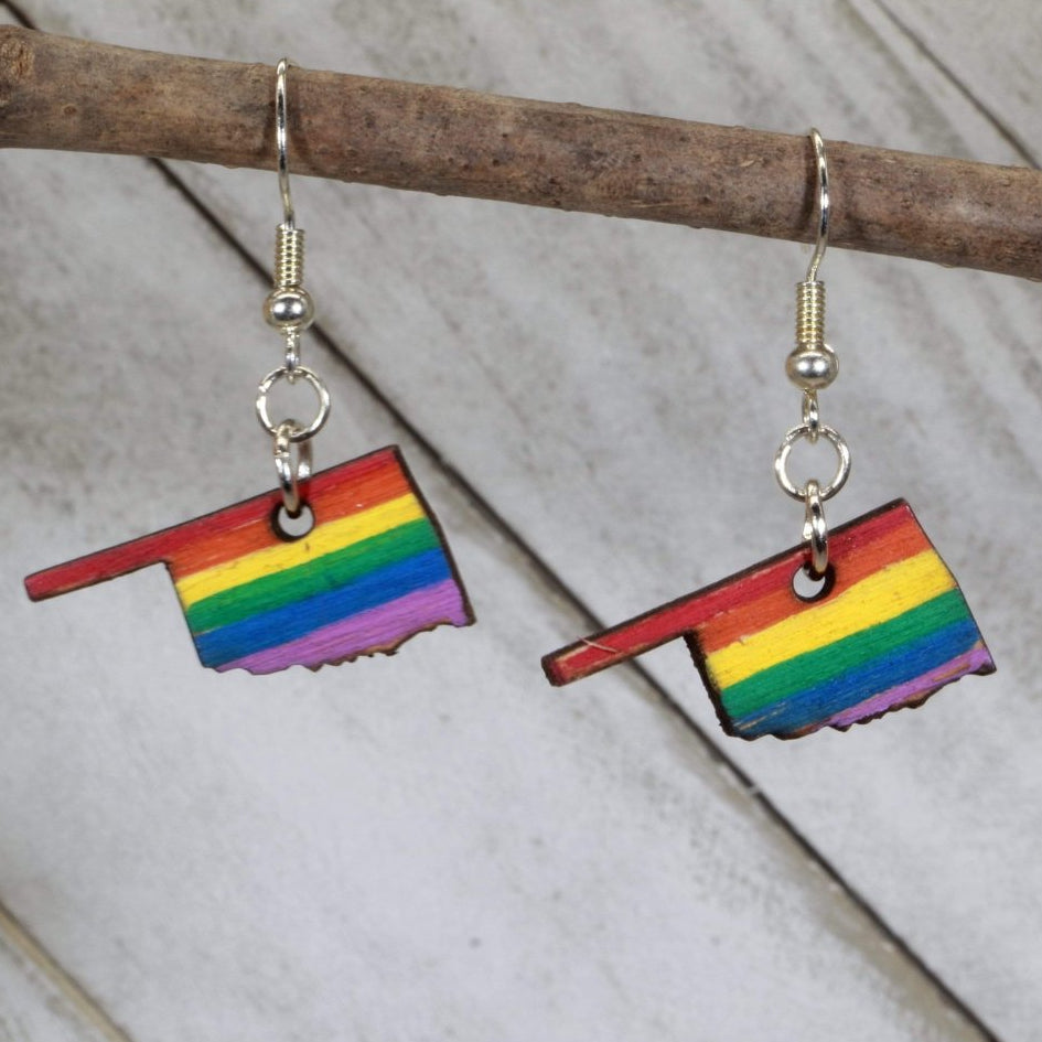 Oklahoma Pride Wooden Dangle Earrings | LGBTQ State Jewelry