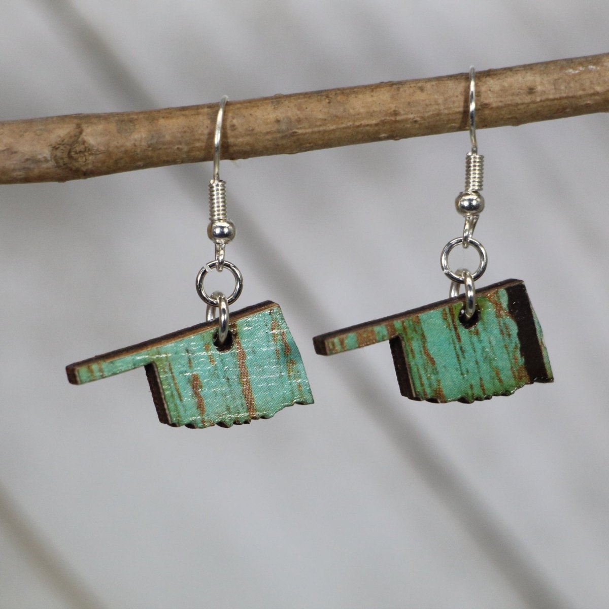 Oklahoma State Turquoise Woodgrain Earrings | State Pride Jewelry