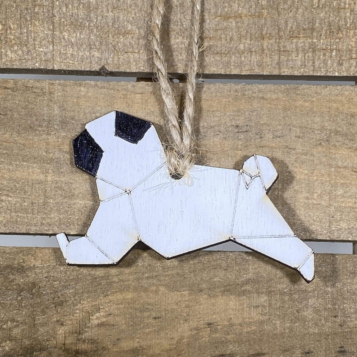 Origami Pug Wooden Christmas Ornament | Cute Dog Holiday Decor