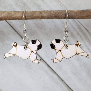 Origami Pug Wooden Dangle Earrings | Dog Lover Jewelry