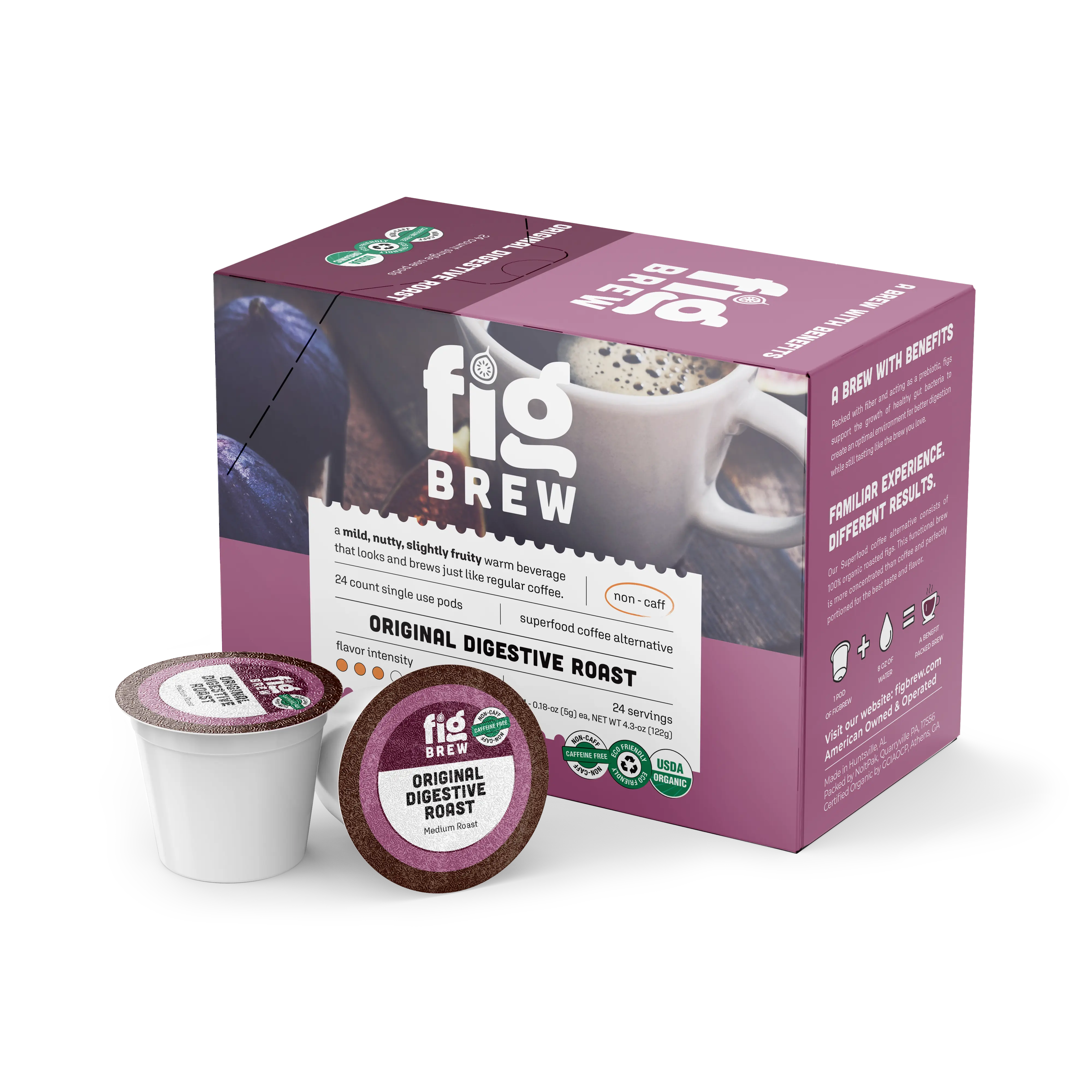 FigBrew Original Digestive Roast 24 count coffee alternative pods