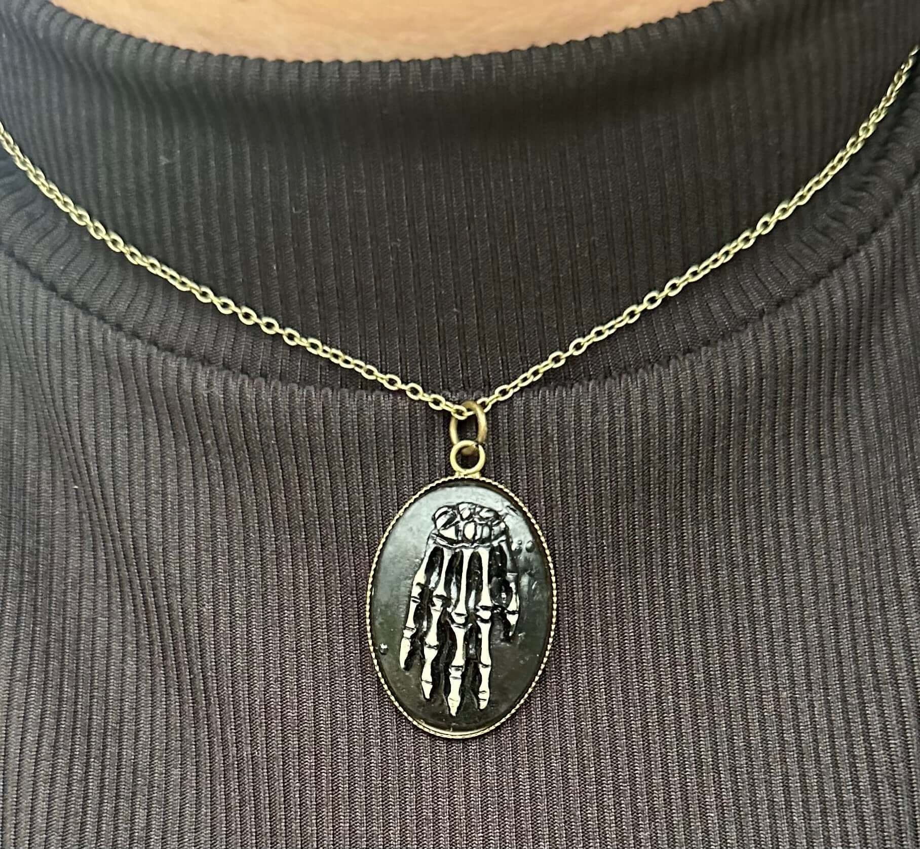 Skeleton Hand Pendant Necklace - Gothic Gold Chain Jewelry - Handmade Etsy Necklace