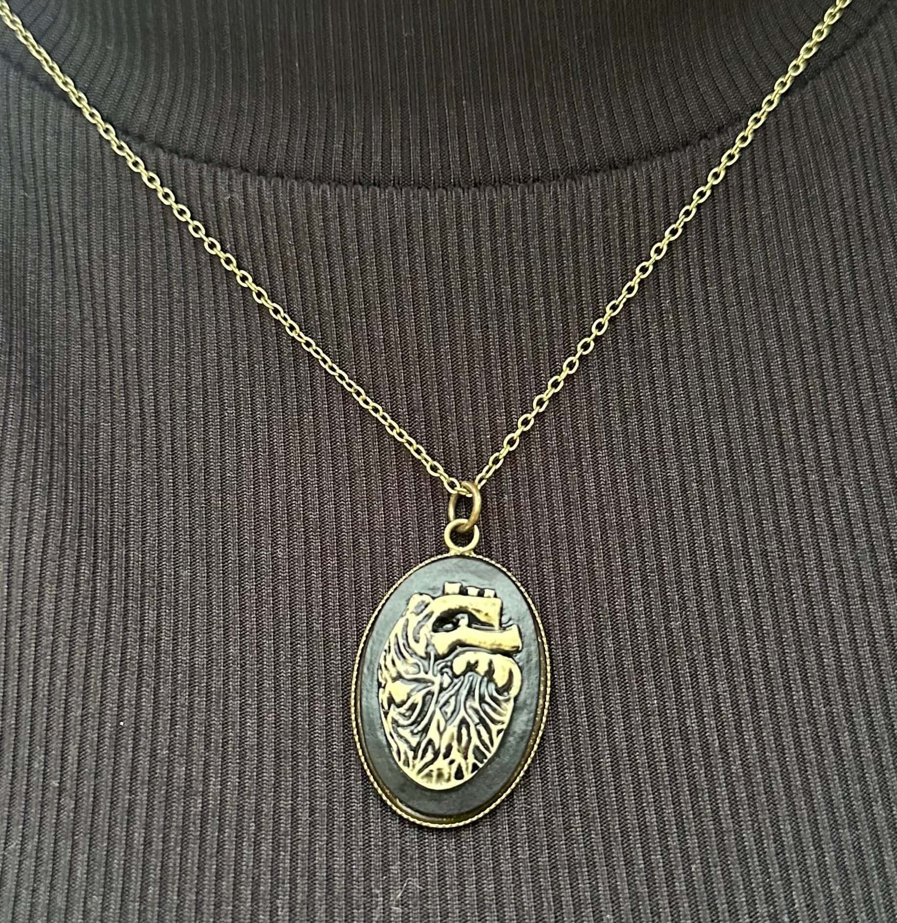 Anatomical Heart Necklace: Vintage Bronze Heart Pendant on 16" Chain. Detailed Gothic Jewelry Gift for Doctors, Nurses