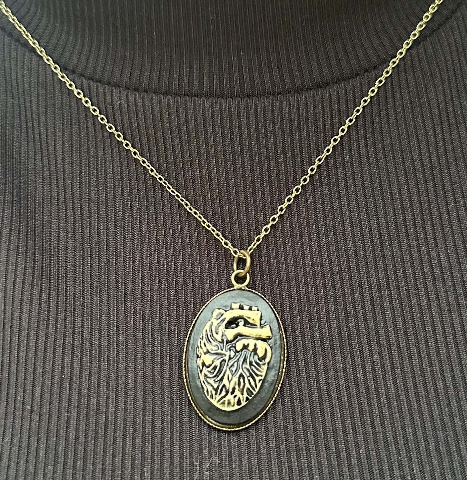 Anatomical Heart Necklace: Vintage Bronze Heart Pendant on 16" Chain. Detailed Gothic Jewelry Gift for Doctors, Nurses