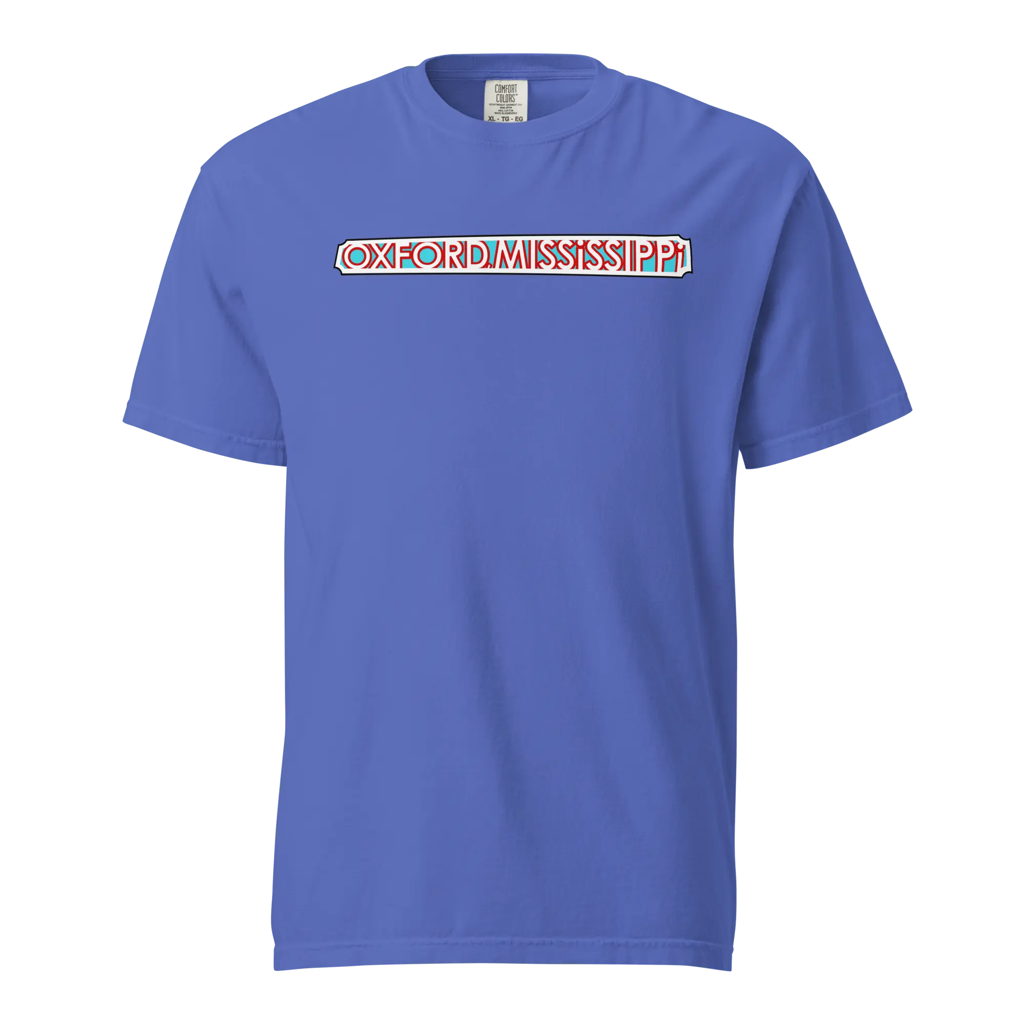 Oxford The Velvet Ditch Collage Art by Mississippi Artist ©LeslieGonce Comfort Colors Short Sleeve Tees (MISSISSIPPI) Mission Celebrate