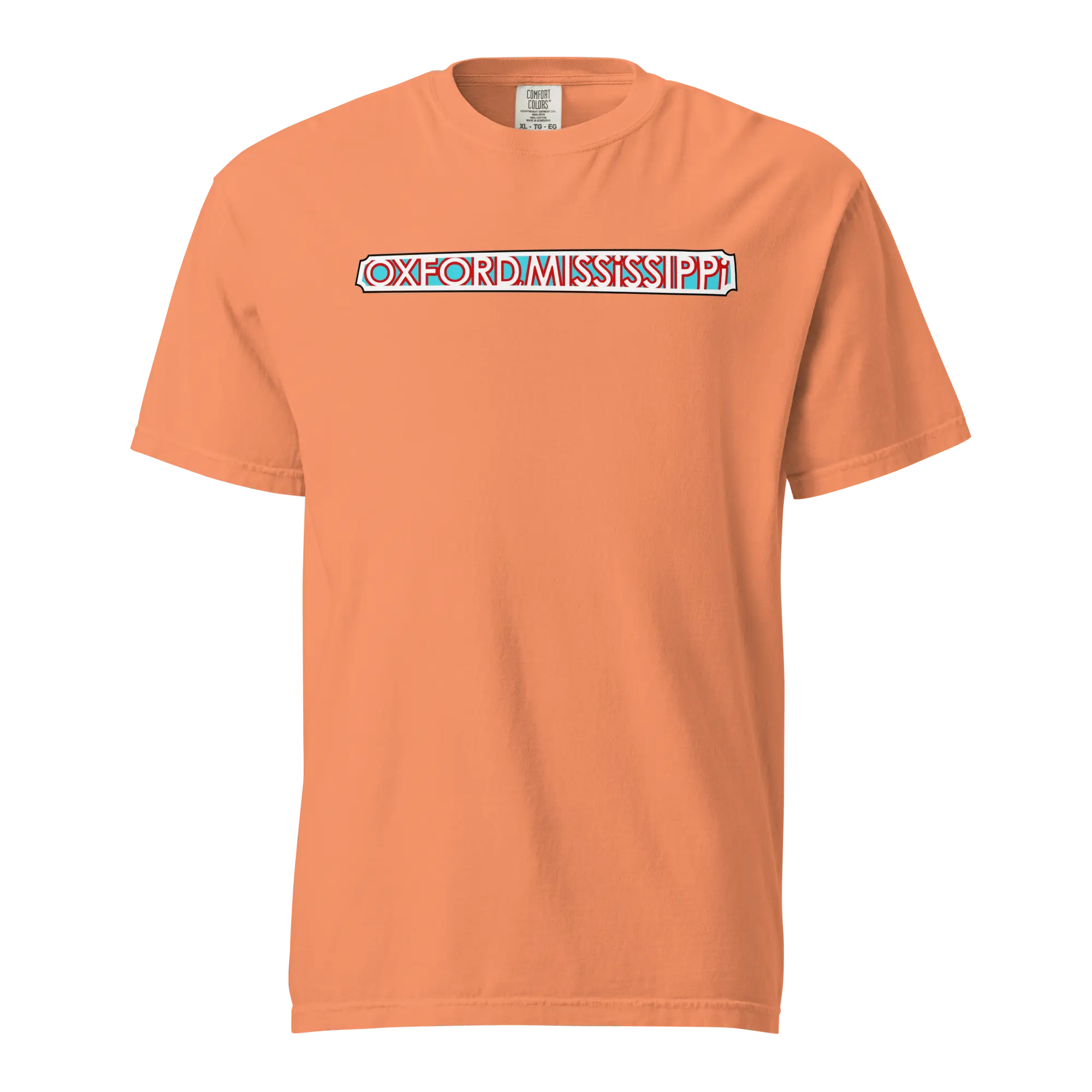 Oxford The Velvet Ditch Collage Art by Mississippi Artist ©LeslieGonce Comfort Colors Short Sleeve Tees (MISSISSIPPI) Mission Celebrate