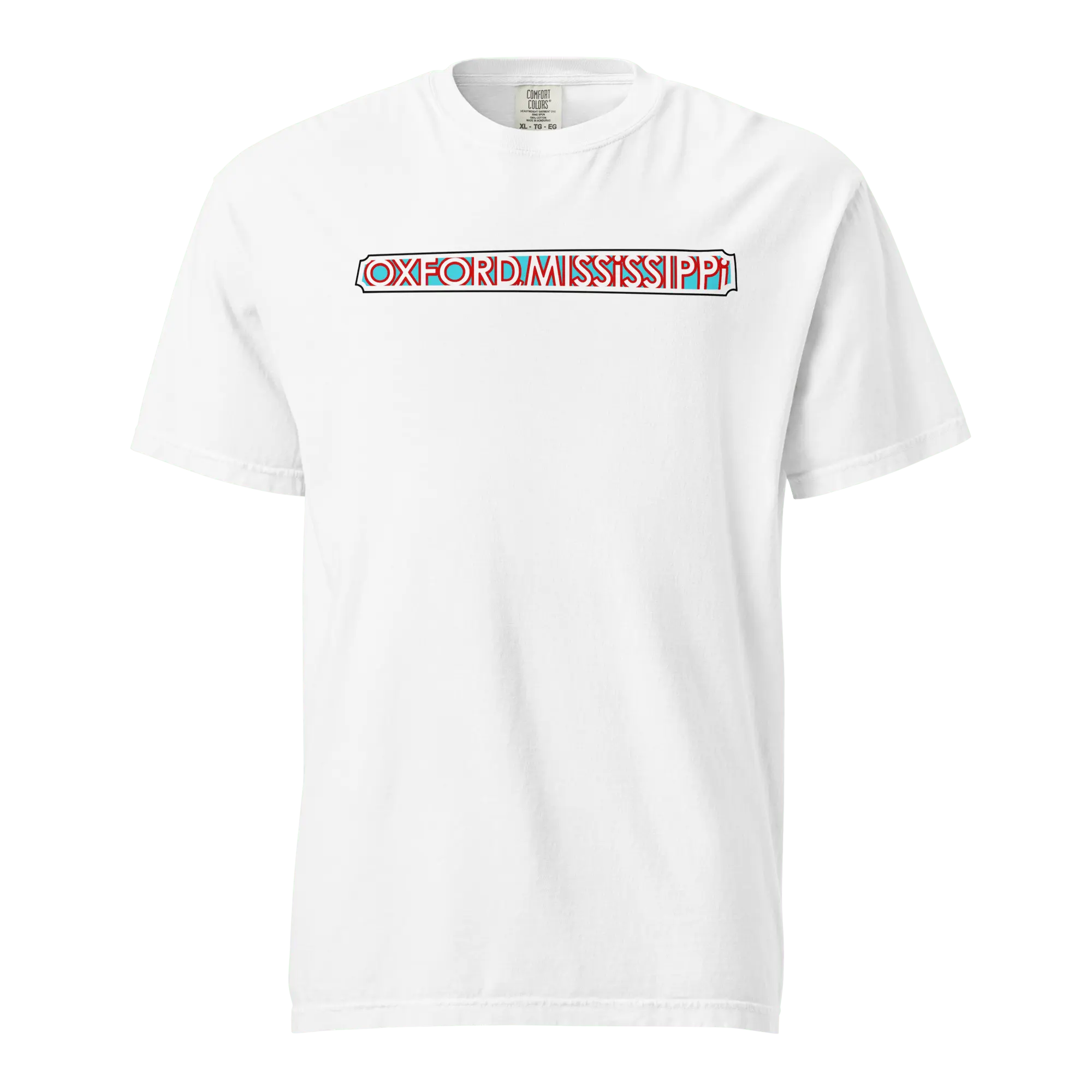 Oxford The Velvet Ditch Collage Art by Mississippi Artist ©LeslieGonce Comfort Colors Short Sleeve Tees (MISSISSIPPI) Mission Celebrate