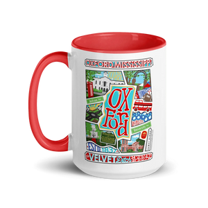 Oxford Mississippi Collage Mug: Velvet Ditch art ceramic mug. Shop Main Street Collective!