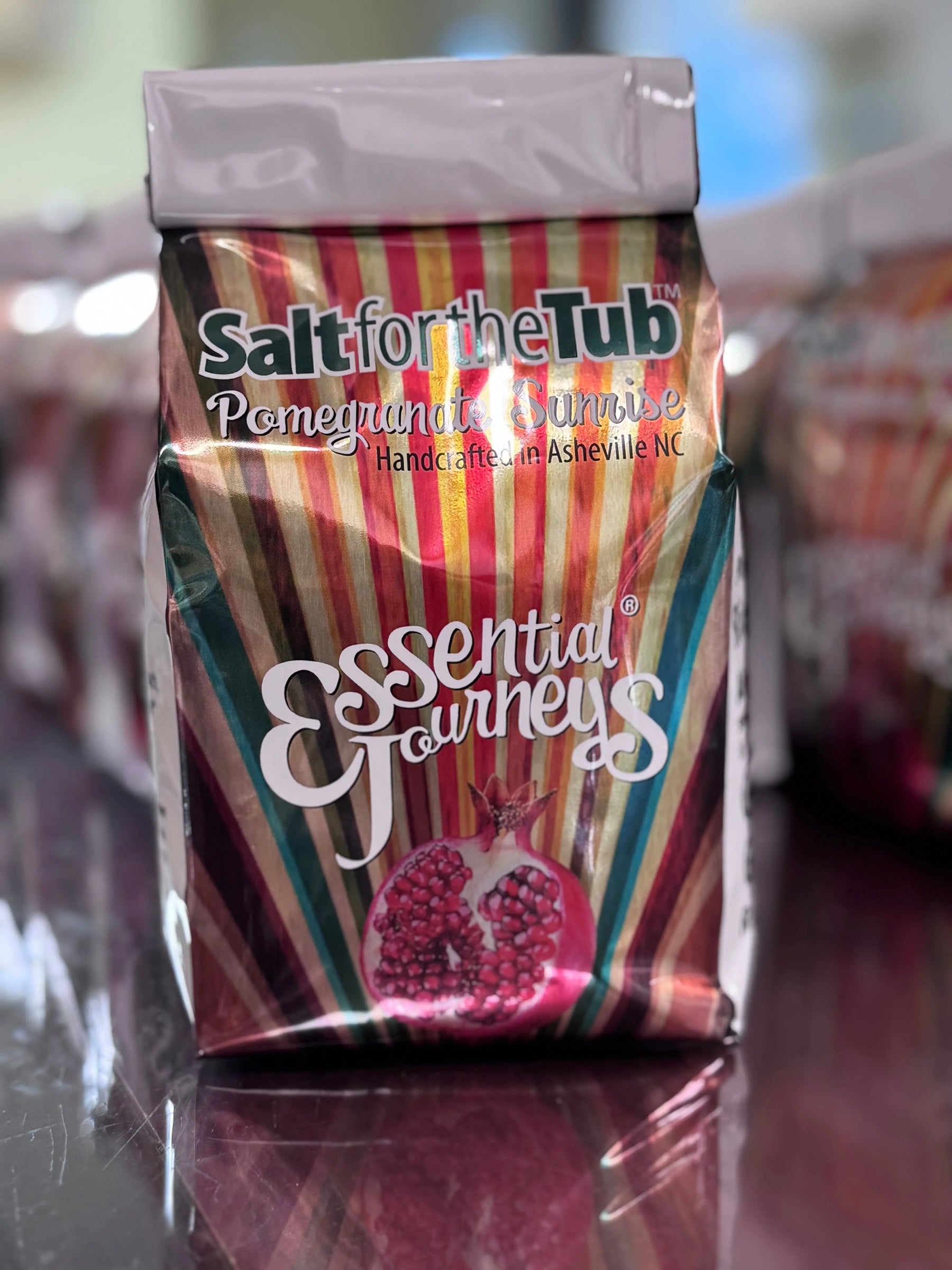 Pomegranate Sunrise Bath Salts from Essential Journeys with pomegranate and arnica oil