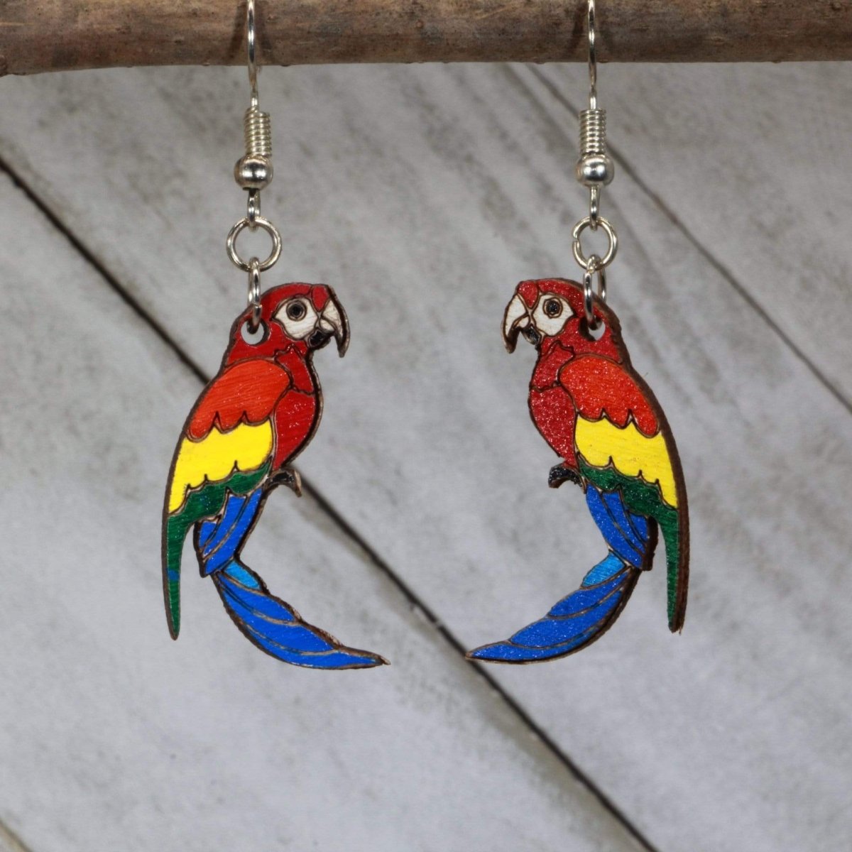 Parrot Wooden Earrings | Tropical Bird Jewelry