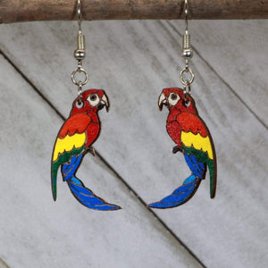 Parrot Wooden Earrings | Tropical Bird Jewelry