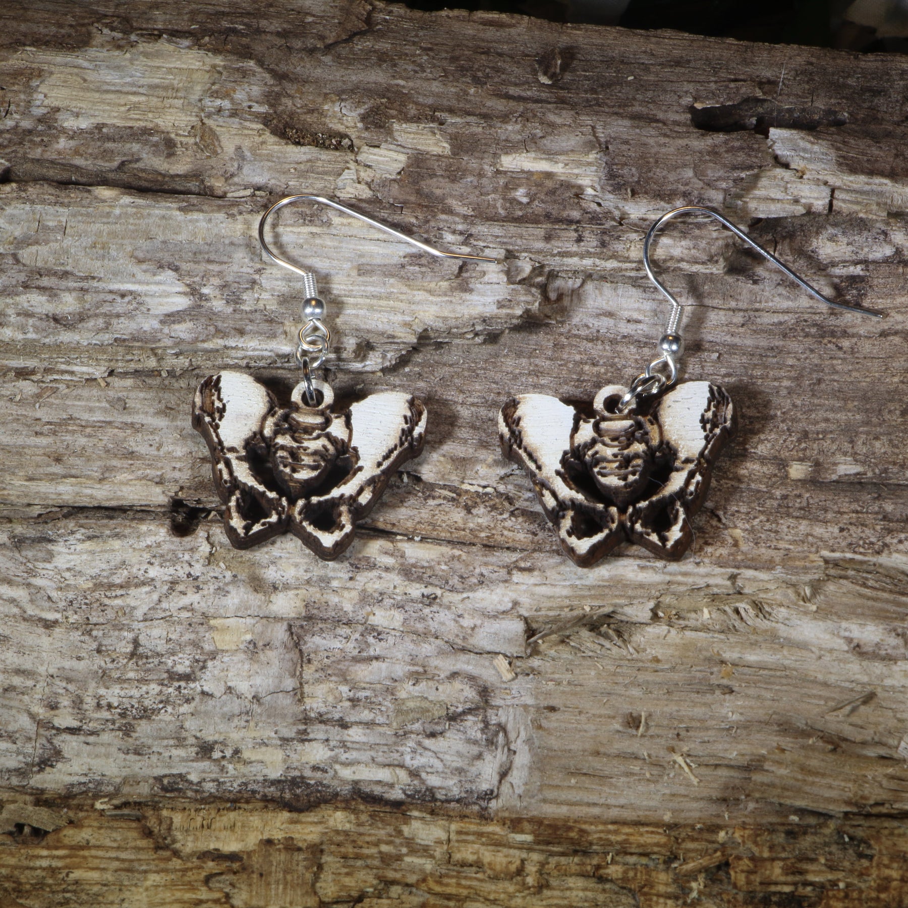 Pelvis Anatomy Wooden Dangle Earrings | Medical Healthcare Jewelry