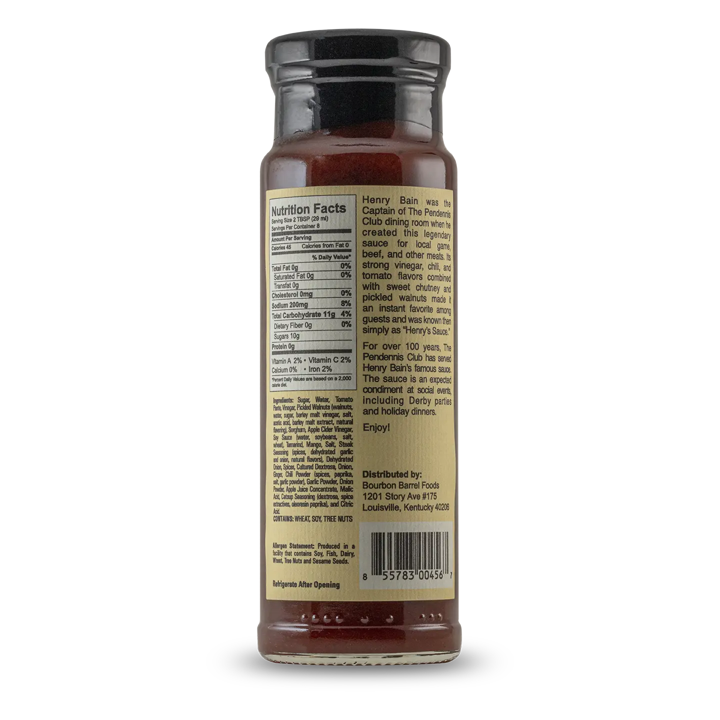 Henry Bain's Original sauce bottle showing nutrition facts and ingredients.