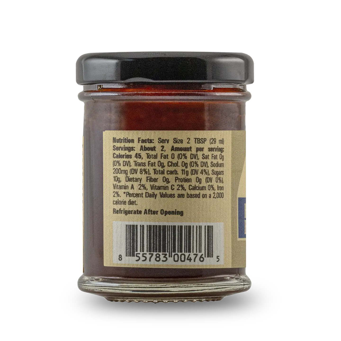 Nutrition facts label and barcode on a glass jar of PENDENNIS CLUB THE ORIGINAL HENRY BAIN’S SAUCE.