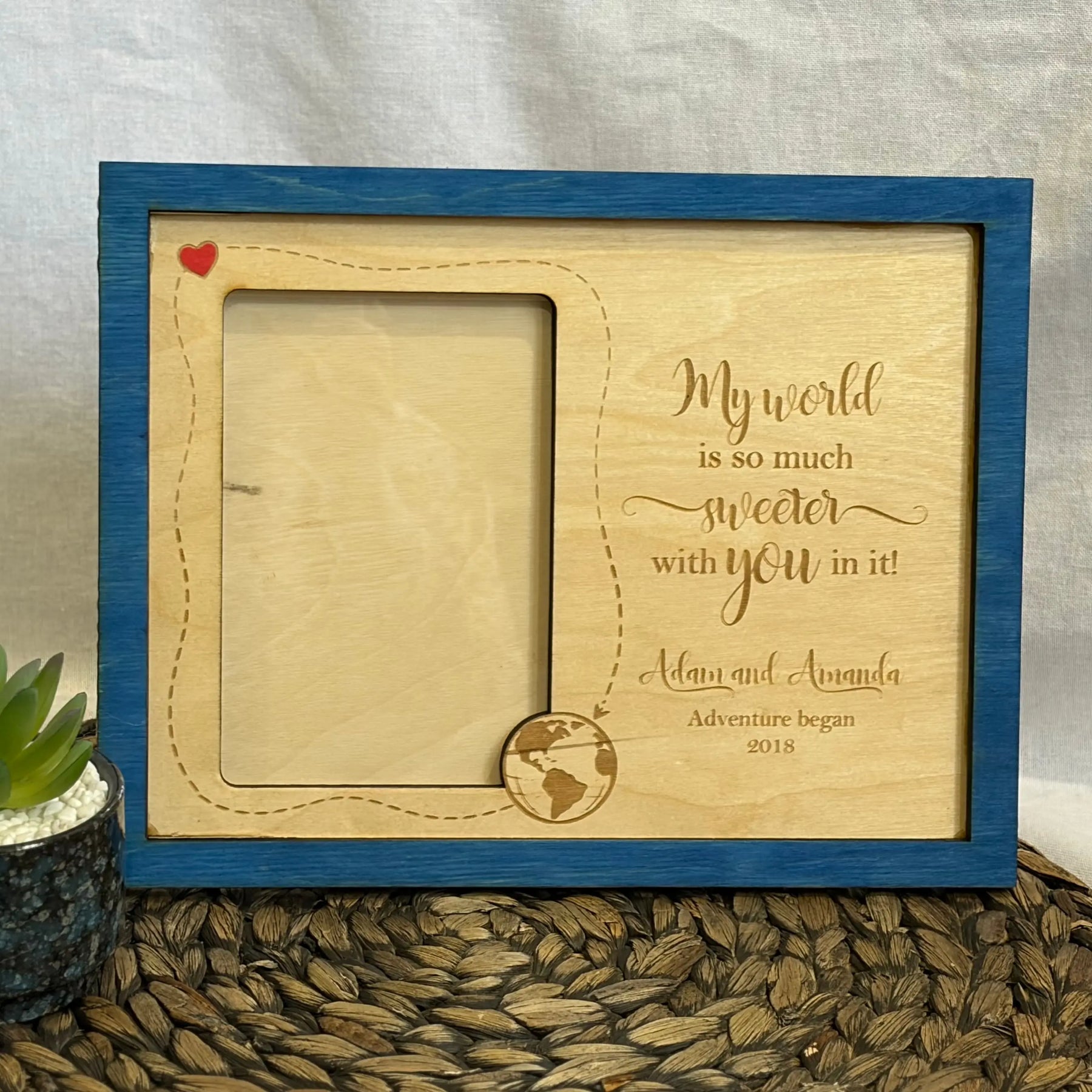 Personalized Couple Photo Frame: Sweet Love Quote, Wooden Anniversary Gift