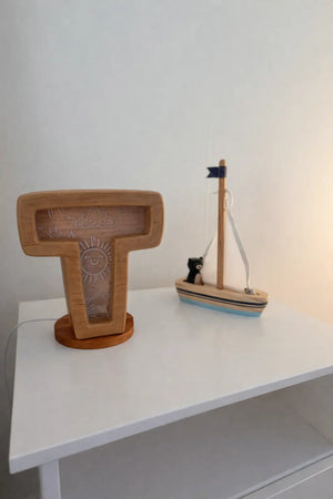 Handmade wooden letter lamp for personalized kids room decor