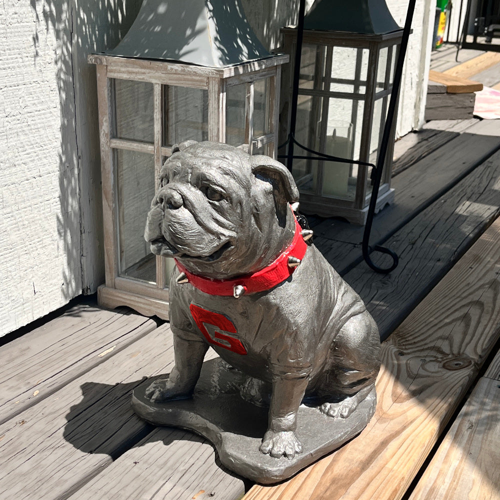Pewter metal coating, Georgia Bulldogs Mascot Stone Sculpture for Garden, Yard, Home Decor and Porch.