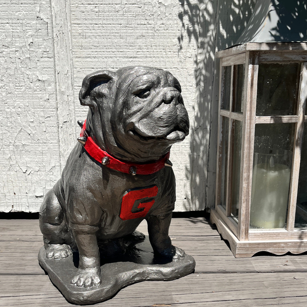 Pewter metal coating, Georgia Bulldogs Mascot Stone Sculpture for Garden, Yard, Home Decor and Porch.