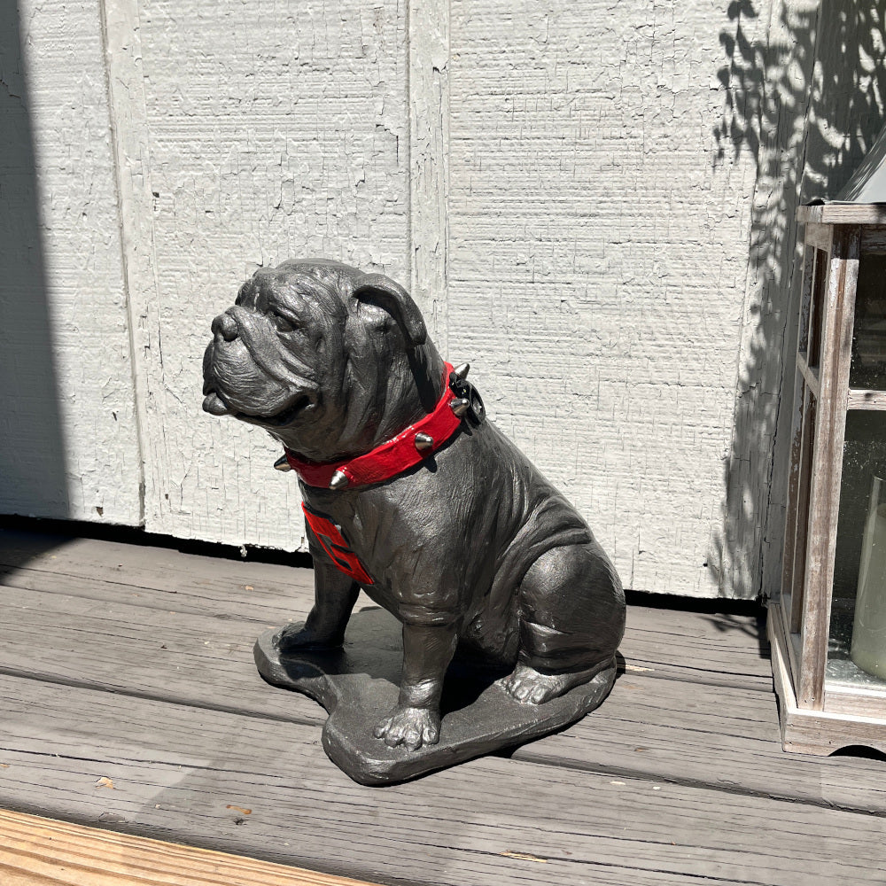 Pewter metal coating, Georgia Bulldogs Mascot Stone Sculpture for Garden, Yard, Home Decor and Porch.