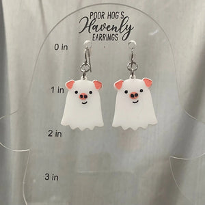 Pig Ghost Earrings – Spooky Cute Halloween Jewelry, Acrylic Dangle Earrings, Funny Pig Lover Gift, Handmade Statement Earrings Poor Hog Customs