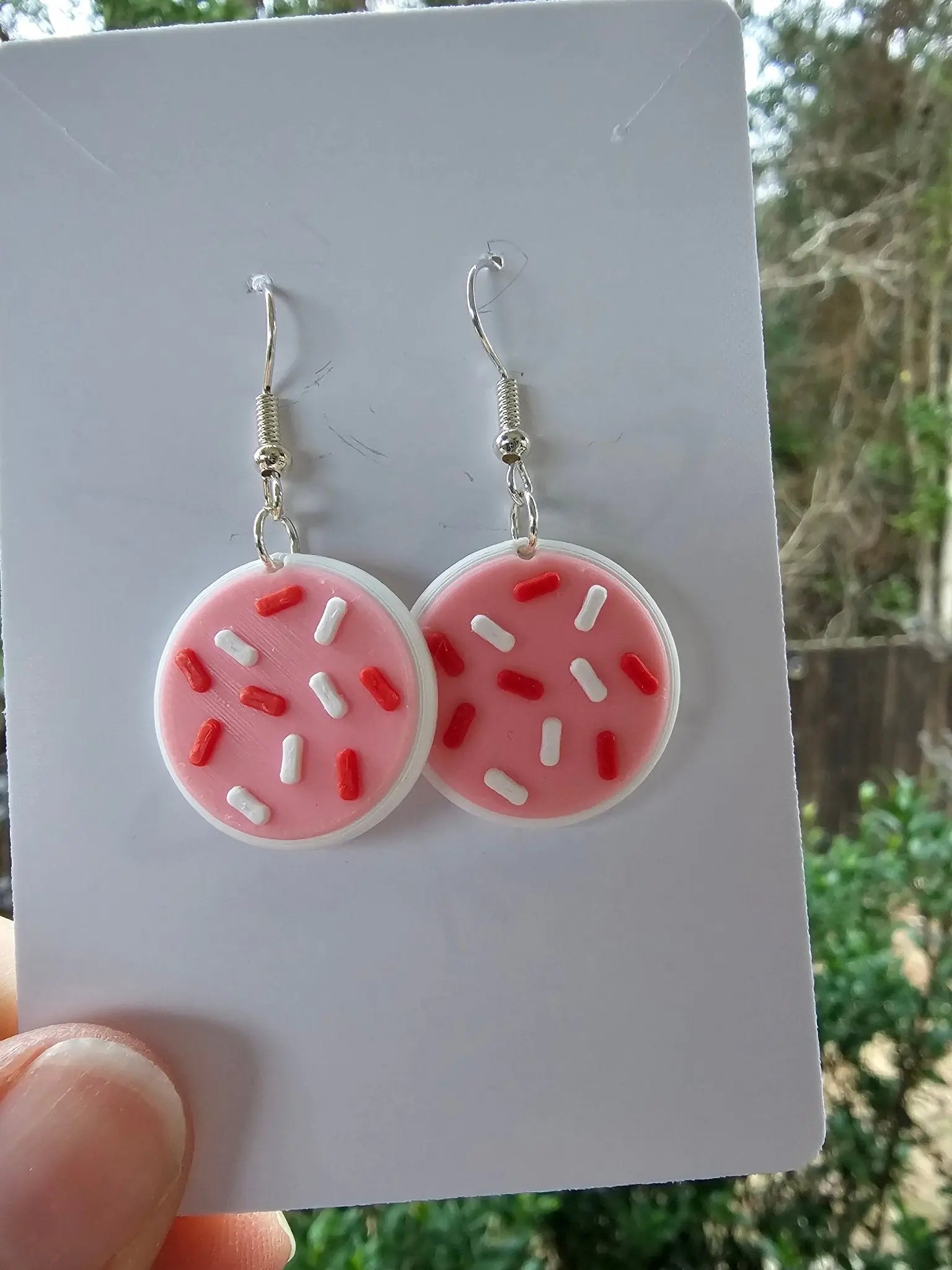 Pink Donut Earrings with Sprinkles - Cute Handmade Dangle Earrings, Kid-Made Jewelry
