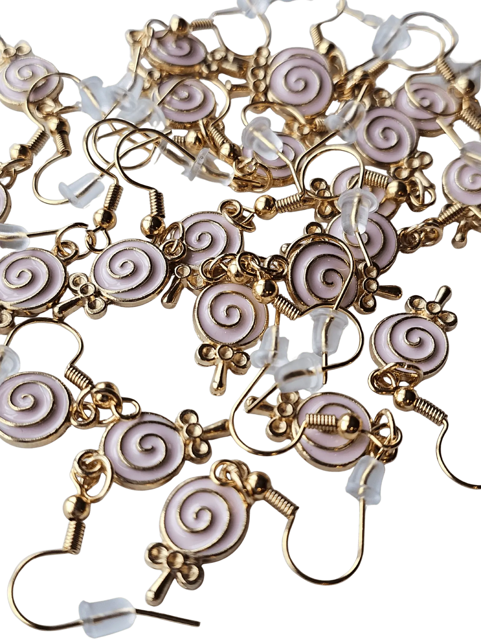 Pink & Gold Lollipop Earrings: Sweet Swirl Dangles, Main Street Collective, Wholesale Pack of 12