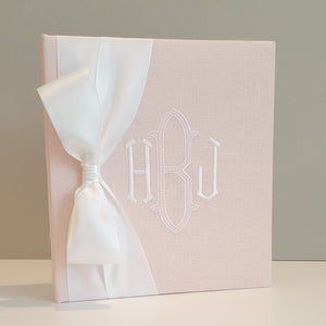 Baby Memory Book - Pink Linen (w/ SATIN Bow)