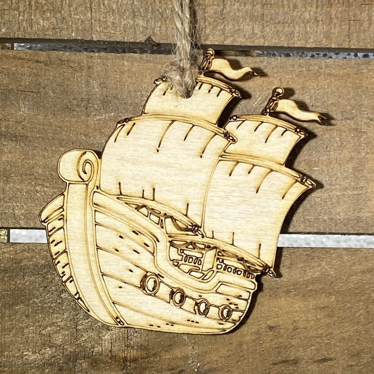 Pirate Ship Christmas Wooden Ornament | Nautical Holiday Decor