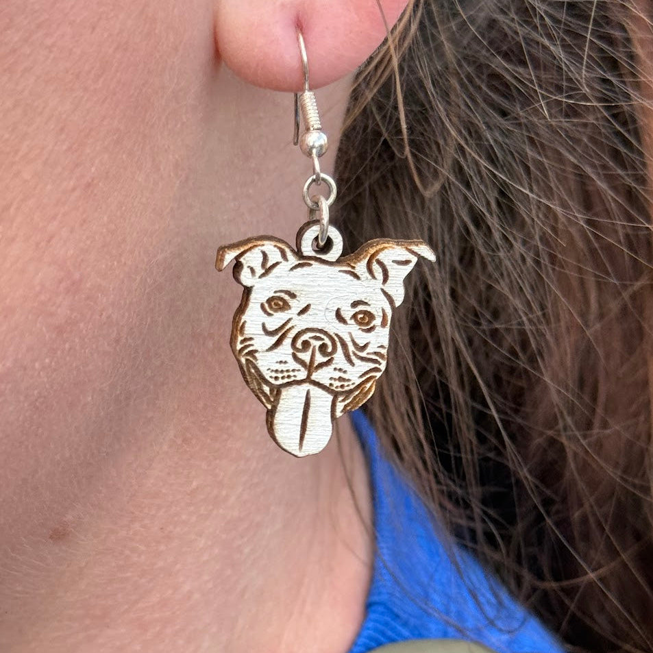Pitbull Wooden Earrings | Dog Lover Pet Jewelry