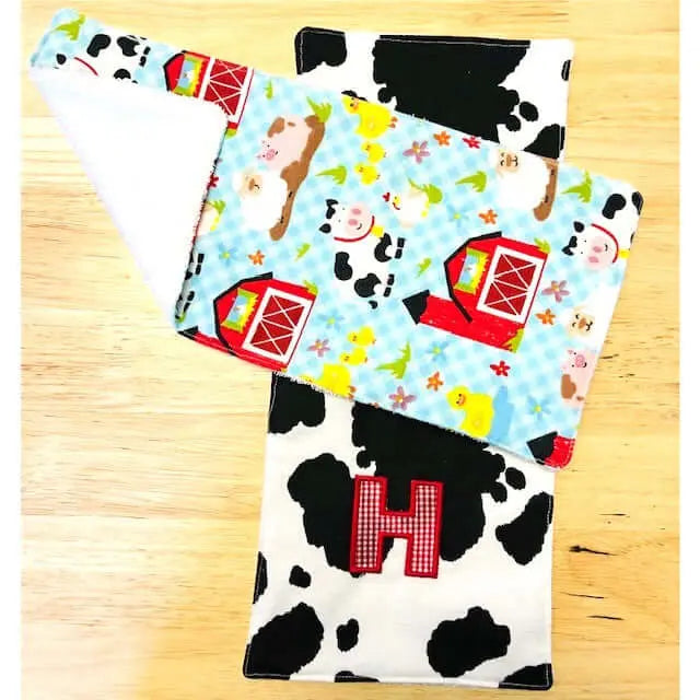 Handmade Farm Animal Burp Cloth: Cotton Flannel Baby Burp Cloth, East Mississippi Creations
