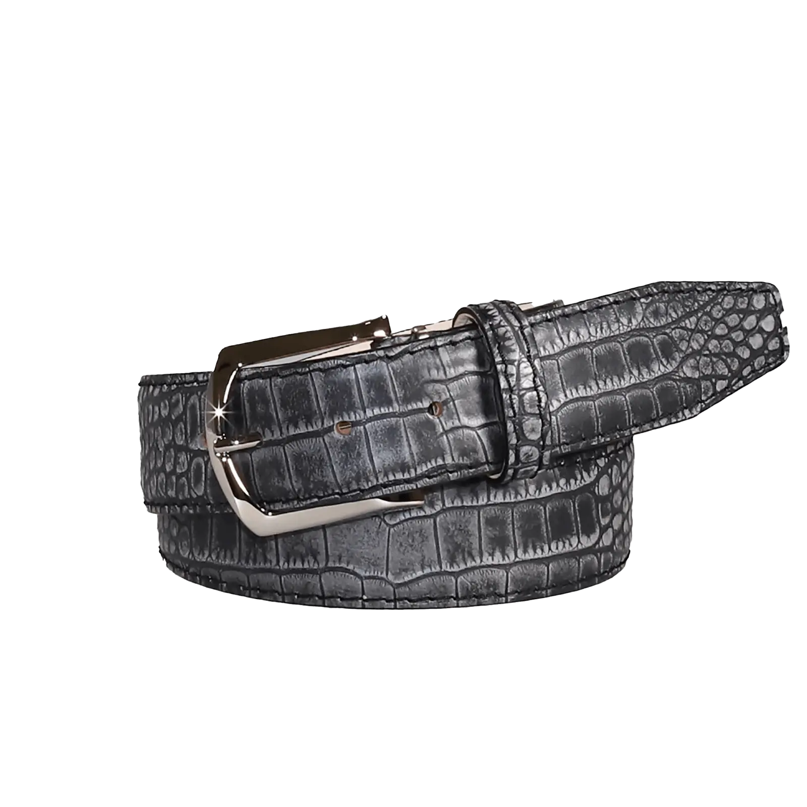 Platinum Mock Croc Leather Belt by Roger Ximenez handmade in Miami