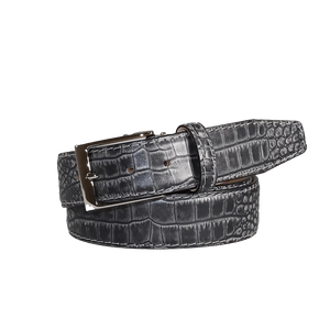 Close up of platinum mock croc leather belt texture
